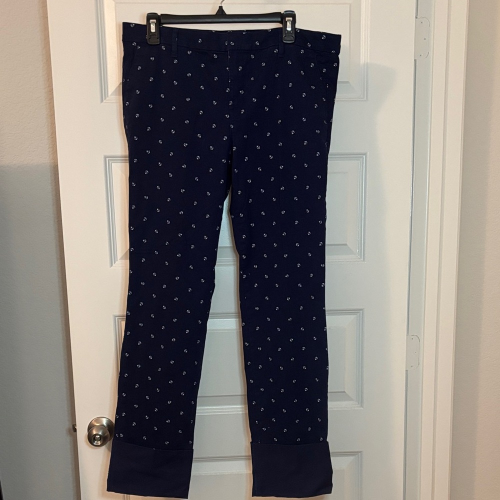 Tommy Hilfiger Dark Blue Anchor Chino Cuffed Pants SZ 12 casual cotton nautical - Picture 1 of 12
